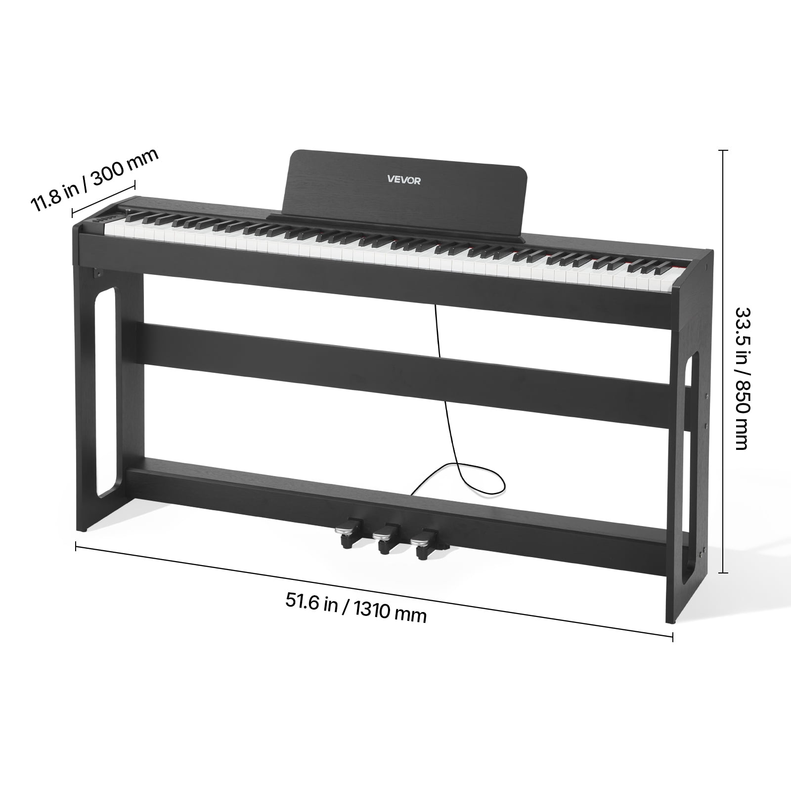 VEVOR Weighted Digital Piano, 88 Keys Fully Weighted, Electric Piano Keyboard with Furniture Stand, Power Adapter, Triple Pedal, Record Function, 280 Tones, Wireless Connection, for Beginners, Black