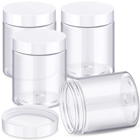 4 Pack 10 oz Plastic Jars Containers with Lids Wide-mouth Refillable Leakproof Reusable Round Empty Jars for Travel Cosmetic Dry Food Spice Candy Cookie Home Kitchen Organizing