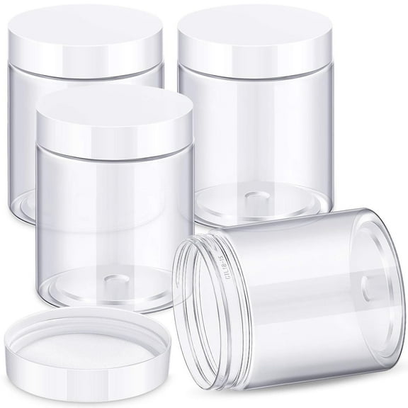 4 Pack 10 oz Plastic Jars Containers with Lids Wide-mouth Refillable Leakproof Reusable Round Empty Jars for Travel Cosmetic Dry Food Spice Candy Cookie Home Kitchen Organizing