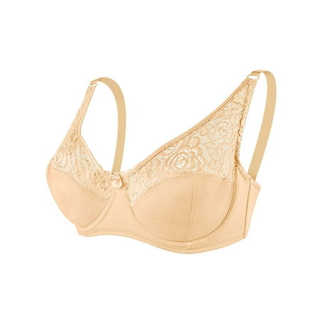 

Lumento Women Comfort Work Bralettes Removable Lace Lingerie Support V Neck Bralette Apricot 38/85C