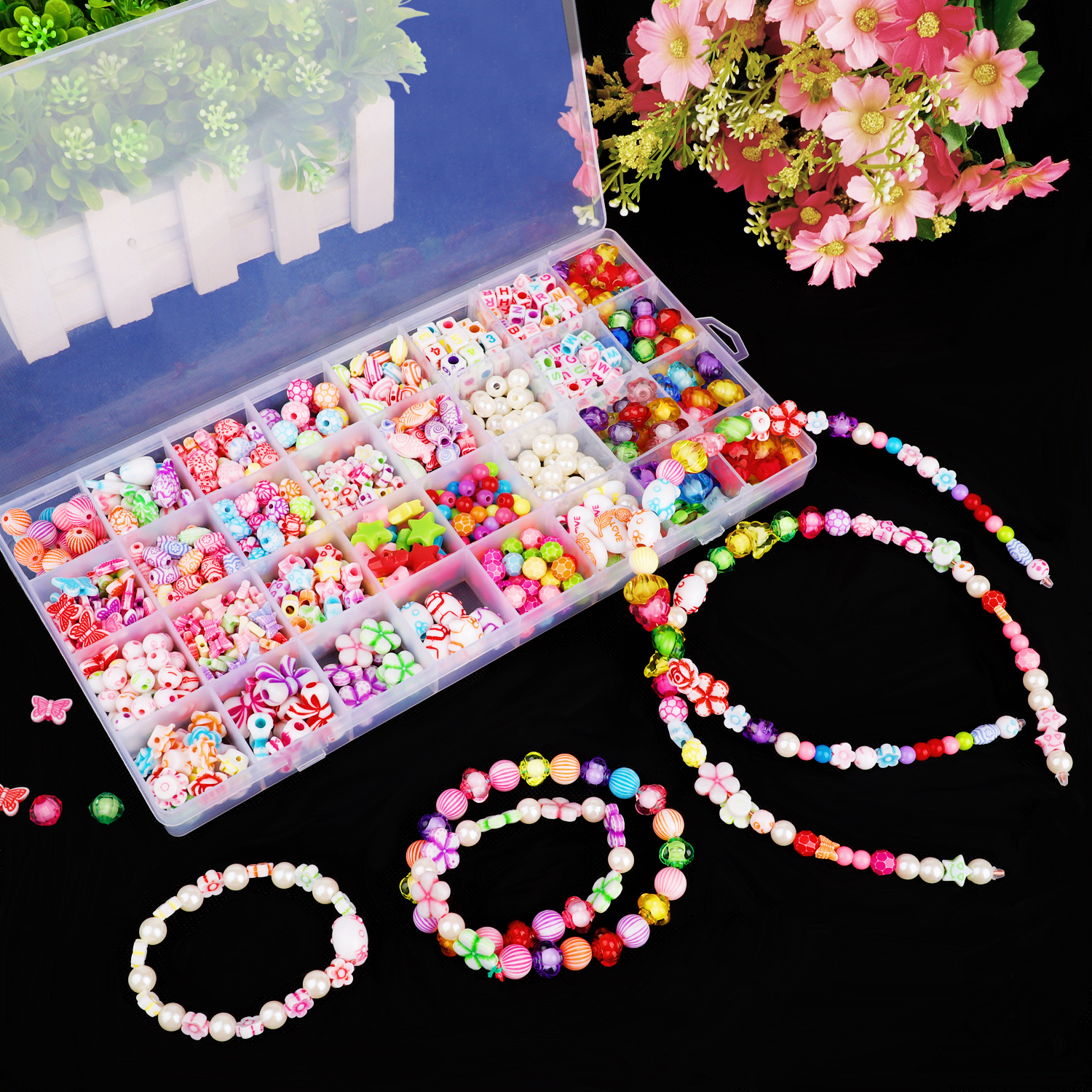 32 Styles Beads Set forJewellery Making Kids &Crafts&Name Bracelets And DIY Necklace Bracelets Letter Alphabet Colorful Acrylic Crafting Beads Kit Box with Accessories - image 4 of 9