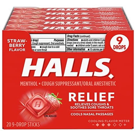 Halls Cough Drops, Srawberry, 9 Ct (Box of 20)