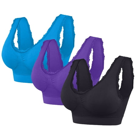 Tao Tao Tshirt Bras for Women High Support Seamless Bralettes Lace Push Up Bra No Underwire Ultra Thin Cotton Bras 3PCS Black 2XL
