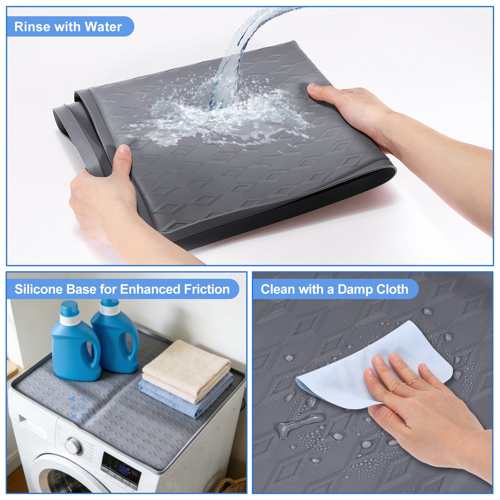 Uxcell Washer and Dryer Top Protector Mat (23.6" x 19.7") - Non-Slip Heat-Resistant Leak-Proof Washable, Silicone Washing Machine Top Cover Pad for Home/Kitchen/Laundry Room, Gray