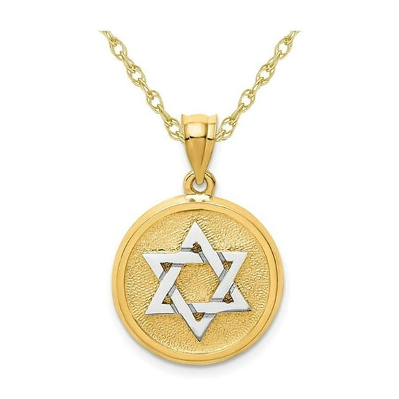 14K Yellow Gold Star of David Disc Charm Pendant Necklace with Chain for Women