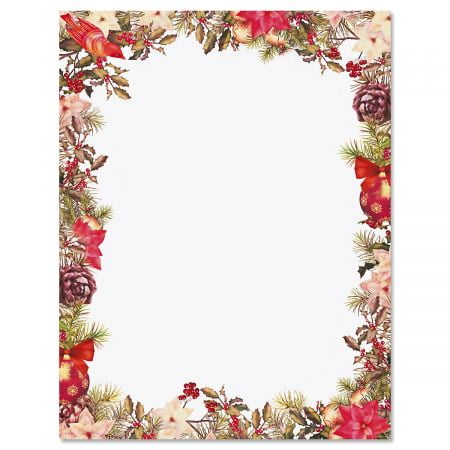 Decorative Computer Paper - Pines and Berries Christmas Letter Papers - Set of 25 Christmas stationery papers are 8 1/2