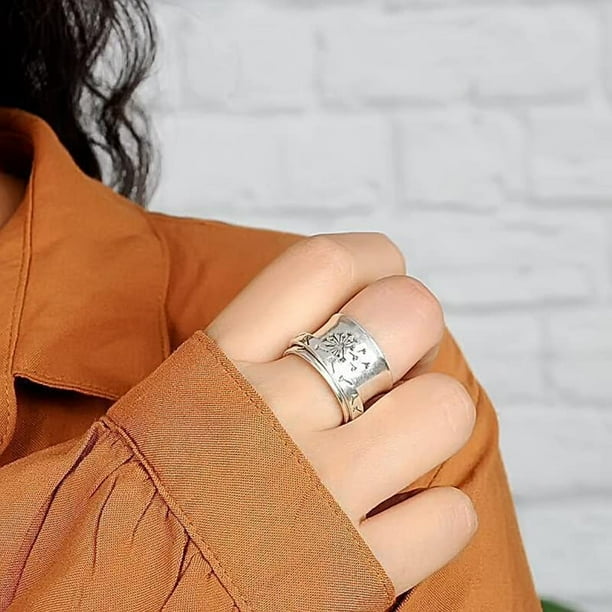 Bague en Argent Pivotante a Fleurs pour Femmes Anneau de Meditation a Large Bande Soulagement du Stress et de l Anxiete Walmart