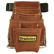 Graintex SS2968 10 Pocket Nail & Tool Pouch Brown Color Suede Leather with 2? Webbing Belt for Constructors, Electricians, Plumbers, Handymen, Contractors