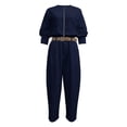 thumbnail image 6 of Maqroz Vacation Outfits for Women Long Sleeve Crewneck Pullover with Contrast Piping and High Waist Wide Leg Pants Set Sophisticated Summer Travel Outfit, 6 of 6