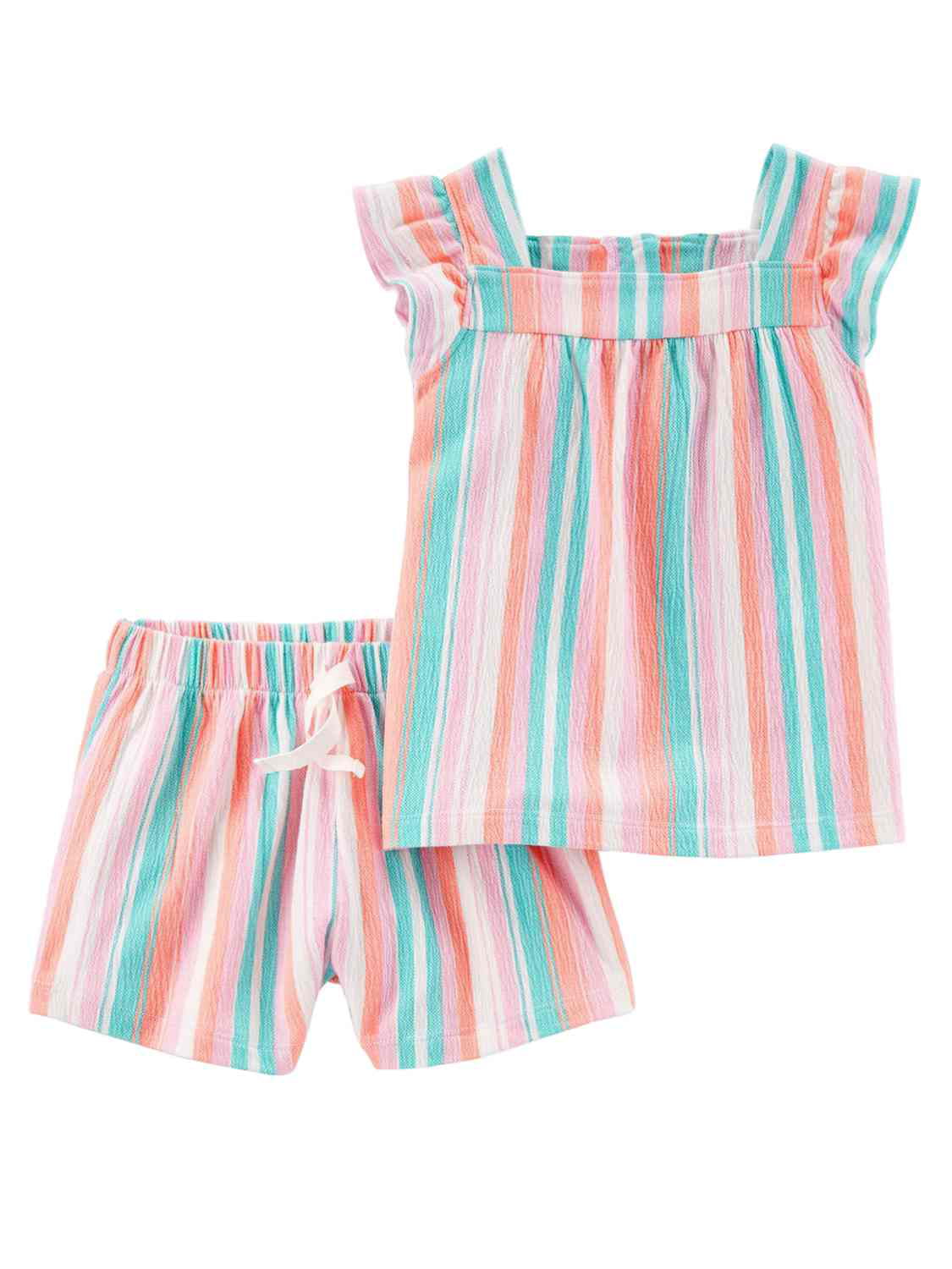 Girls Two Pce Spaghetti T Shirt Top and Shorts Set Stripped orange Age 3-6 years 