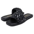 thumbnail image 3 of Dream Pairs Women's Summer Square Open Toe Slide Sandals Cute Slip on Braided Strap Rhinestone Flat Sandals SDSS2212W BLACK/WEAVE Size 6, 3 of 5