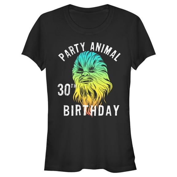 Junior's Star Wars Chewie Party Animal 30th Birthday Color Portrait Graphic Tee Black X Large