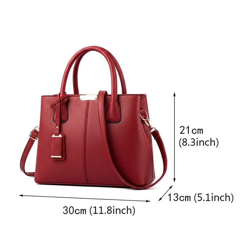 Women’s Large PU Leather Tote Handbag with Removable Shoulder Strap, Roomy Satchel Purse with Multiple Pockets for Work & Travel, 11.8×5.1×8.3 inches(Red)