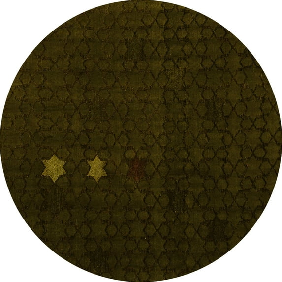 Ahgly Company Machine Washable Indoor Round Abstract Yellow Modern Area Rugs, 5' Round