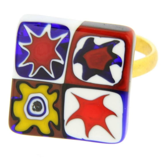 GlassOfVenice Murano Glass Color Splash Millefiori Square Ring - Multicolor