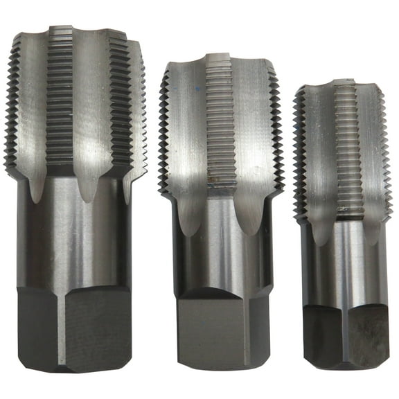 3 Piece Carbon Steel NPT Pipe Tap Set, 1", 1-1/4" and 1-1/2"