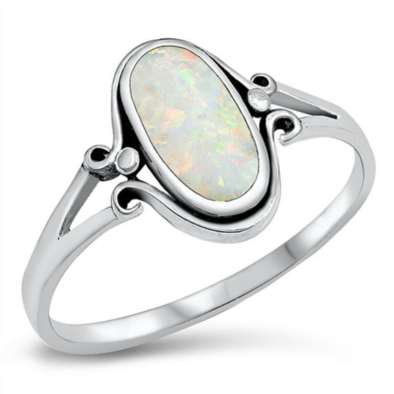 All in Stock White Simulated Opal Elongated Oval Ring Sterling Silver Size 7