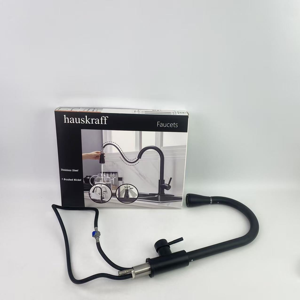 hauskraff  Faucets,Black Kitchen Faucets, Kitchen Faucet with Pull Down Sprayer, High Arc Single Handle Stainless Steel Sink Faucets 1 or 3 Hole, Classic Kitchen Sink Faucets