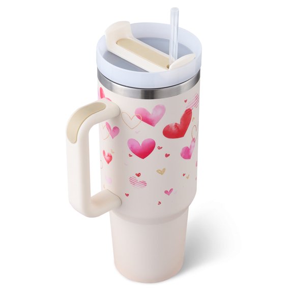 Ochapa 40 oz Valentine's Day & Mother's Day Tumbler with Lid Straw Handle Insulated Tumbler Stainless Steel Vacuum Travel Mug Swig Coffee Cup Gift for couple Friend Family Coworker-A