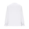 thumbnail image 4 of UQJfacai Womens Cotton Linen Tops Summer Casual Pleated Button Down Shirts Ruffle Long Sleeve V Neck Peplum Blouses S-2XL, 4 of 8