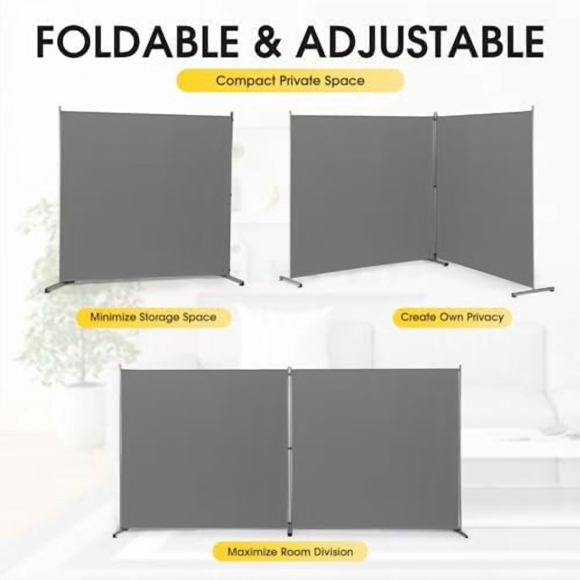 Indoor Room Divider, Portable Office Divider, Room Divider Wall Screen 2 Large Panel, Folding Partition Privacy Screen Walls Dividers for Room Separator 142" W x 71" H,Gray