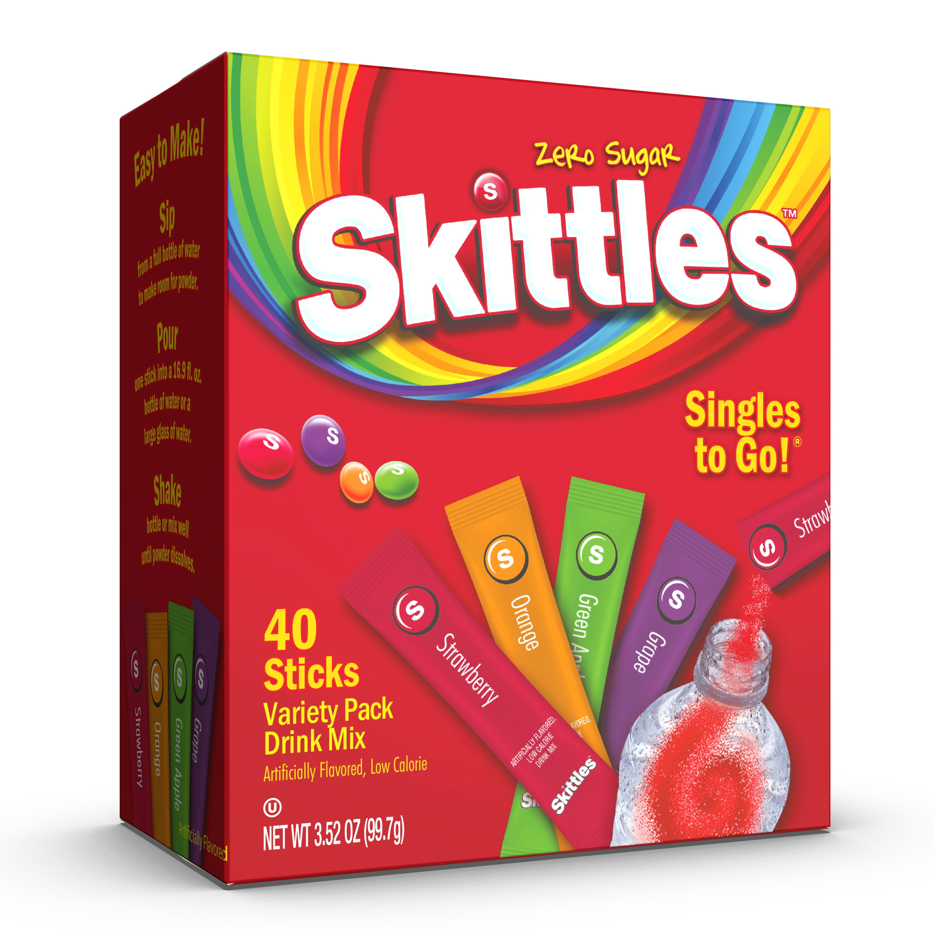 40 Packets) Skittles Variety Pack Free, On-The-Go, Caffeine Free, Powdered Drink Mix Walmart.com