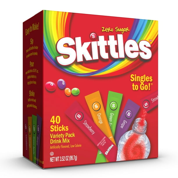(40 Packets) Skittles Variety Pack Sugar Free, On-The-Go, Caffeine Free