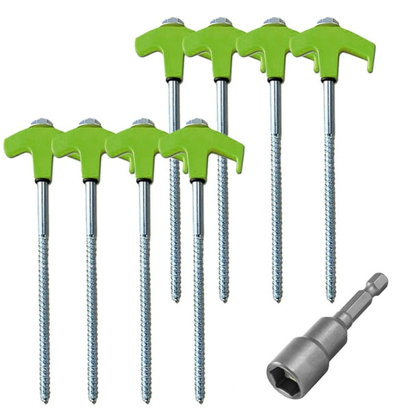 8 Piezas de Estacas Atornilladas para Tienda de Campaña con Casquillo Hexagonal, Tornillo Espiral Resistente, Estacas para Tienda Campaña,Tornillo para Acampar Al Aire Libre, Verde