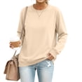thumbnail image 2 of Women's Casual Crew Neck Sweatshirt Loose Soft Long Sleeve Pullover Tops Khaki M, 2 of 7