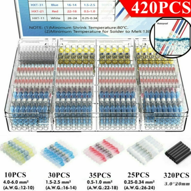 Chendee 420Pcs Solder Seal Sleeve Heat Shrink Electric Butt Wire Connectors Terminal Kit