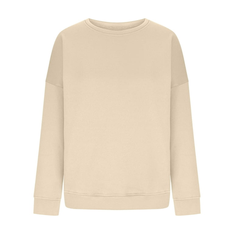 Cropped Sweatshirts for Women Teen Girls Crewneck Pullover Plain Sweatshirt  Sweater Y2k Long Sleeve Fall Tops (XX-Large, Beige)