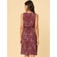 thumbnail image 5 of Vestido Allegra K A Media Pierna Sin Mangas Con Cuello Dividido Y Cintura Con Cordón Estampado Borgoña XS, 5 of 6