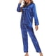 thumbnail image 2 of Conjunto de pijama para mujer, 2 piezas, ropa de estar por casa, manga larga, top, pantalones, ropa de poliéster, azul lago XXL, 2 of 5