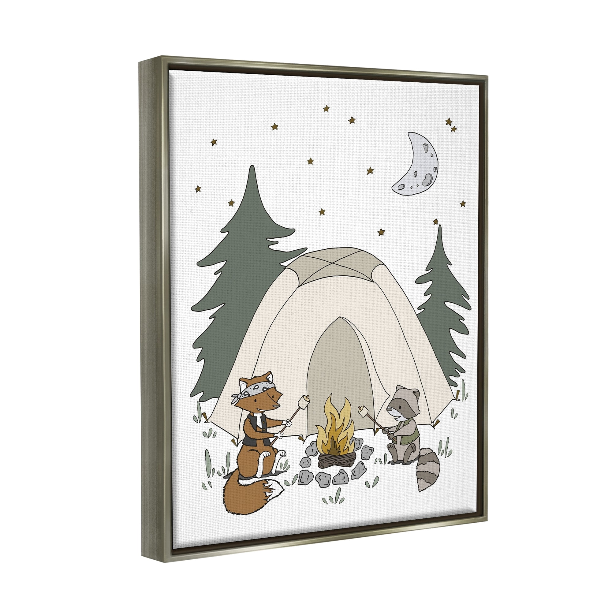 Stupell Industries Woodland Animals Camping Nature Tent Roasting Marshmallows Graphic Art Luster Gray Floating Framed Canvas Print Wall Art, Design by Sweet Melody Designs