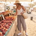 thumbnail image 7 of Petite Capri Pants Womens Wide Leg Palazzo 2026 Summer Casual Pull on High Waisted Barrel Lounge Flowy Cropped Beach Work Trousers Khaki 2XL, 7 of 7