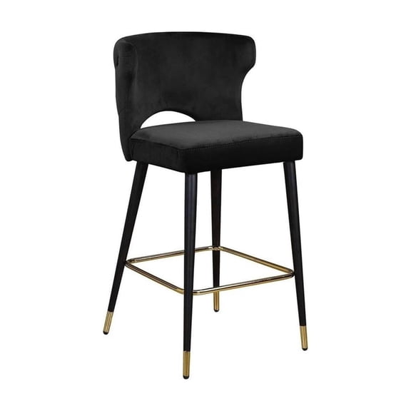 Art Nouveau Allure Contemporary Velvet Upholstered Counter Height Stool with Gold Tipped, Black Metal Legs, 22" W x 19" D x 38.5" H, Set of 2