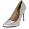 thumbnail image 3 of Chariot & Co: Mall- Womens Pointed Toe Stiletto Pumps - 4" Heels, Wedding and Dress Shoes Heel (Silver Shimmer, 6.5), 3 of 6