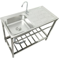 Stainless Steel Utility Sink, Single Bowl Commercial Kitchen Sink With Drainer Shelves, Restaurant Stand Sink For Garage, Laundry Room - Washing Hand Basin W/Workbench
