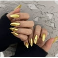 thumbnail image 4 of 24 Acrylic Press on Nails,Gold Chrome Press On Nails Medium Almond,Acrylic Nails Glue Stickers,Medium Length Stick on Nails Press ons Fake Gel Nails,False Nails for Women(Gold), 4 of 7