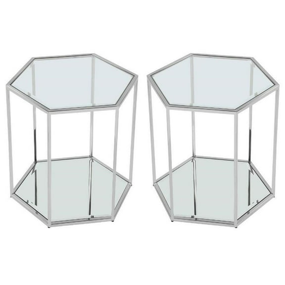 Home Square Sei Modular Stainless Steel and Glass End Table - Set of 2