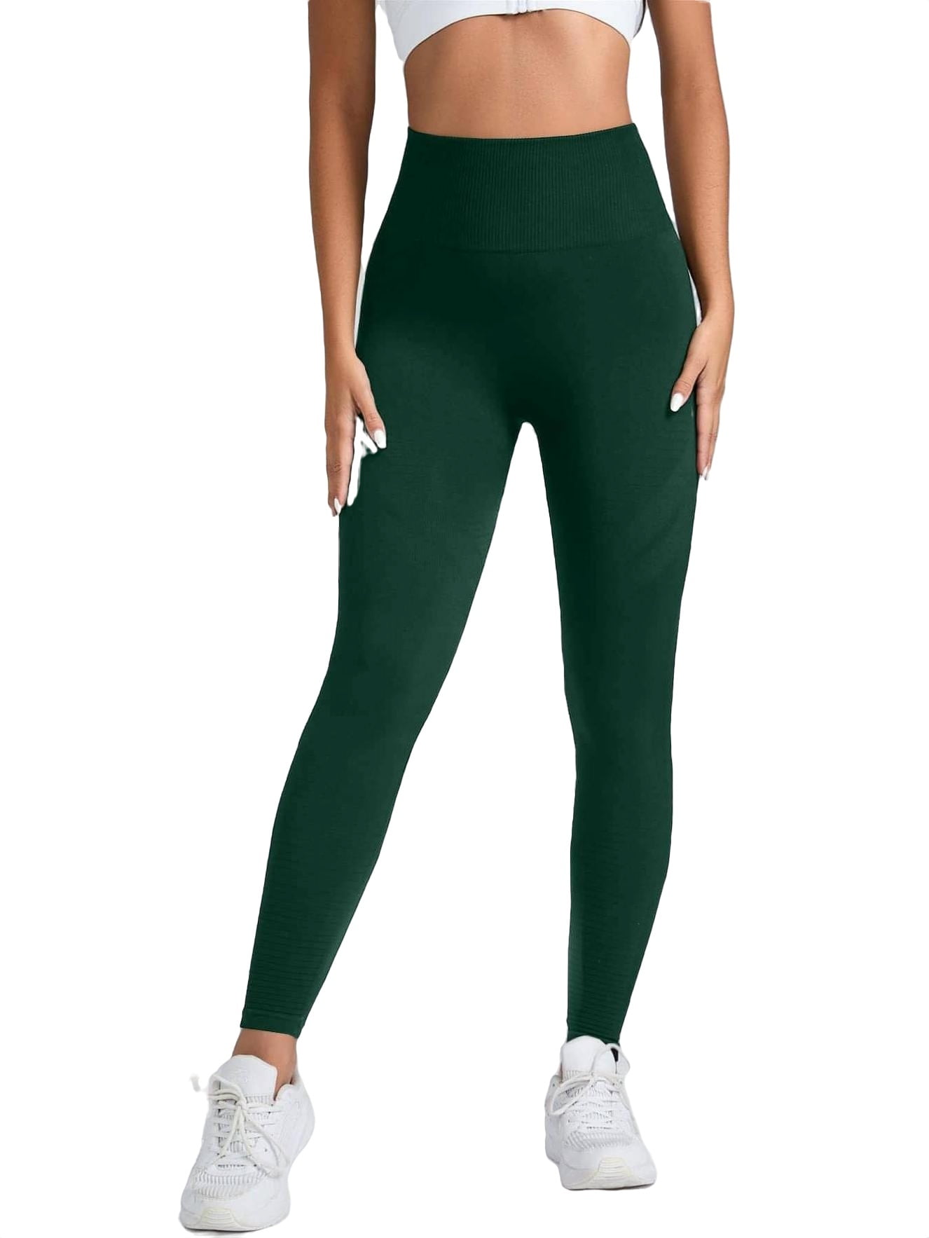Women\'s Plain Dark Green Sports Leggings L (8/10)