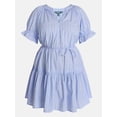 thumbnail image 5 of Terra & Sky Women's Plus Cotton Tiered Mini Dress with Short Puff Sleeves, Sizes 0X-5X, 5 of 5