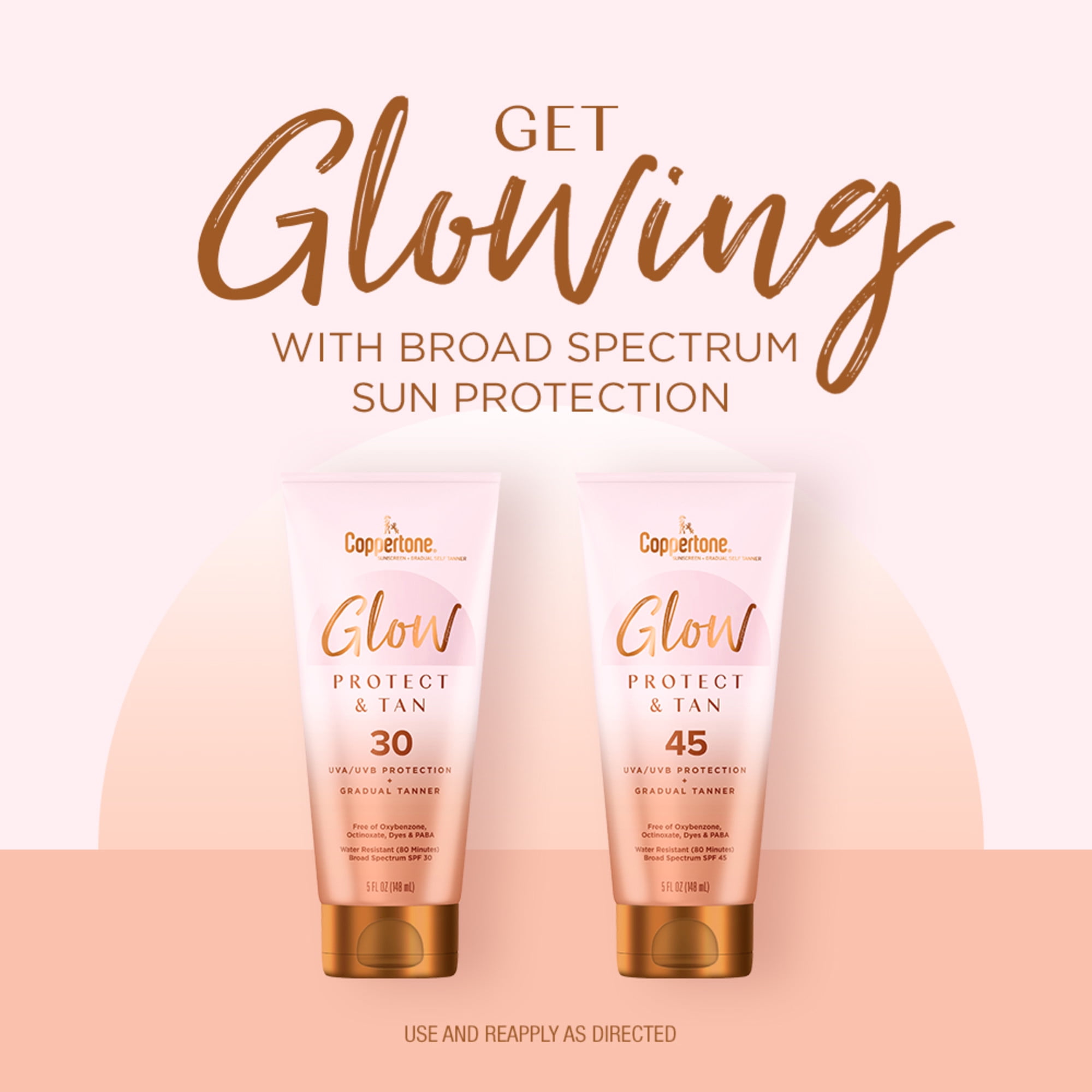 Coppertone Glow Protect and Tan Sunscreen Lotion + Gradual Self Tanner, SPF 30, 5 fl oz Tube
