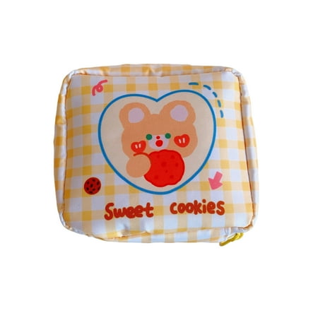 

iaksohdu Women Sanitary Pad Pouch Large Capacity Portable Cartoon Bear Pattern Storage Pouch Household Supplies