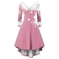thumbnail image 3 of CHCNHAC Robe de Noël pour Femmes, Robe d'Hiver Rétro de Noël en Fourrure, Robe Classique à Manches Longues, Col en V, Robe de Cocktail Évasée, Imprimé Flocon de Neige Y2k, Robe Ligne a, 3 of 6