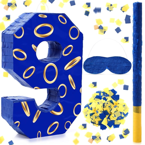 Piñata Número 9 Simgoing Azul y Dorado 40x28x7 cm Kit de Fiesta