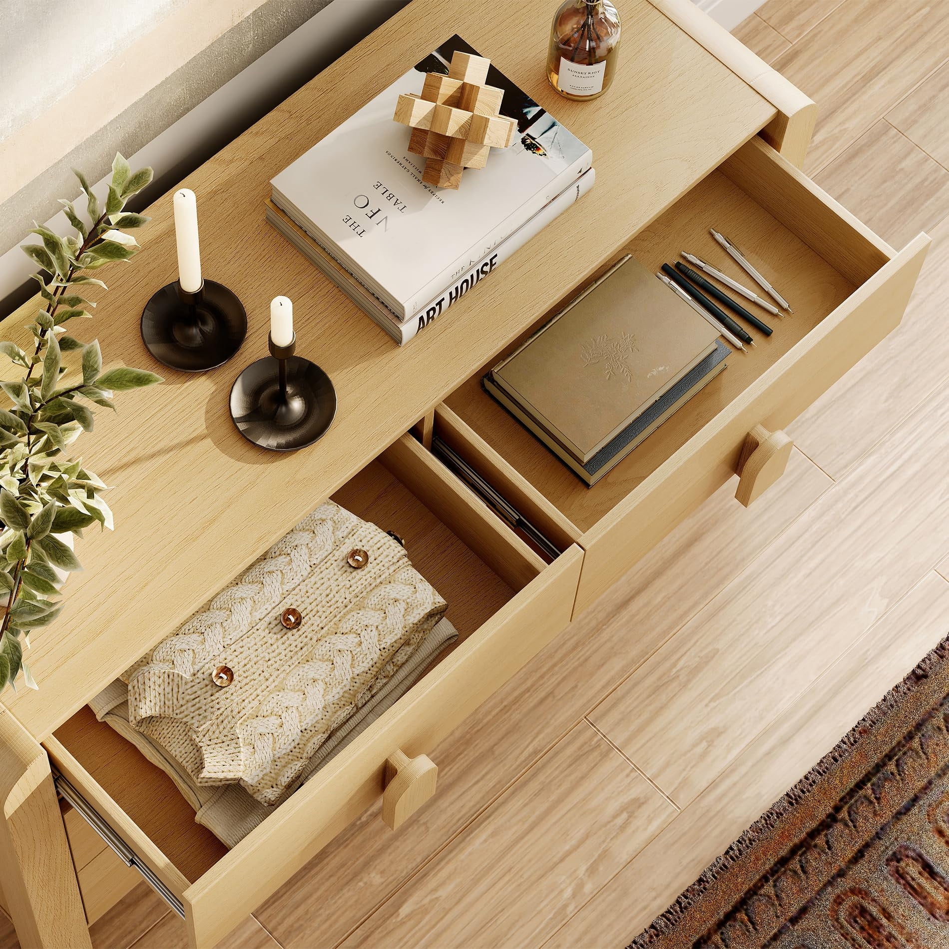 Mid Century 6 Drawer Dresser for Bedroom, Wide Modern Chest of Drawers with Curved Profile Design, Wood Closet Clothes Storage Organizer for Bedroom, Living Room