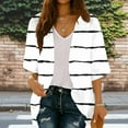 thumbnail image 2 of successthop Swim Cover Ups for Women Casual Open Front Knitwear Vacation 3/4 Sleeve Cardigan Stripe Beach Clothes White, 2 of 7