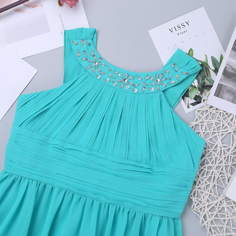 Zaldita Kids Shiny Rhinestone Halter Neck Dress Flower Girls Wedding  Bridesmaid Dresses Ball Gown Turquoise 14 - Walmart.com