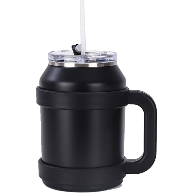 Termo de Acero Inoxidable de Doble Pared, 1.5 L Termo Grande, Vaso de Viaje Aislado con Tapa y Pajita, Mantiene el Frío Durante 10 Horas y el Calor Durante 8 Horas (Negro)